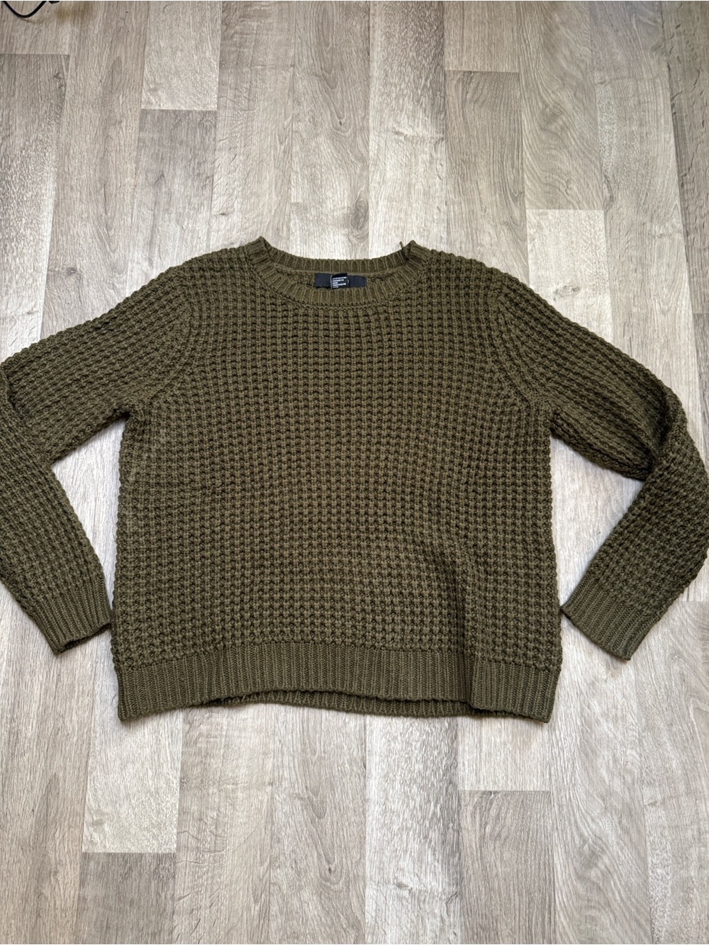 Forever 21 - Olive Waffle-Knit Crewneck Sweater - Women